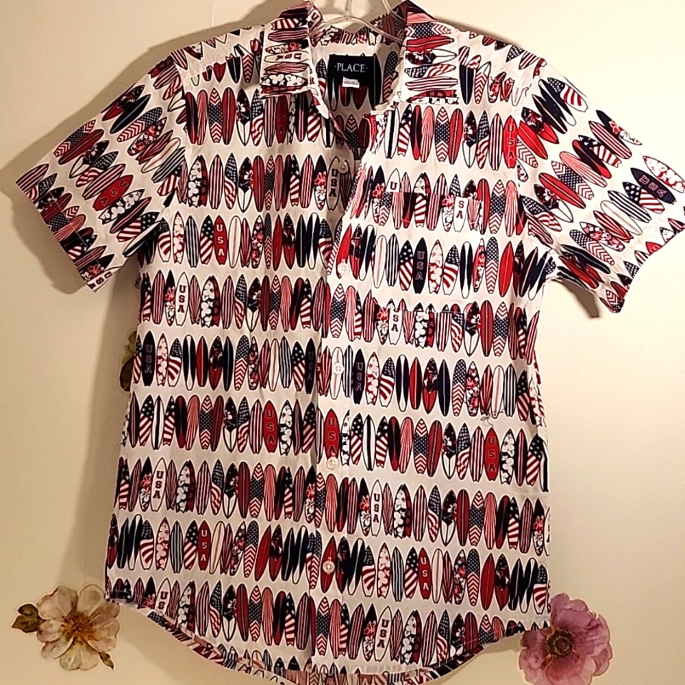 Place boy's sz 10/12  short sleeve button shirt NWT